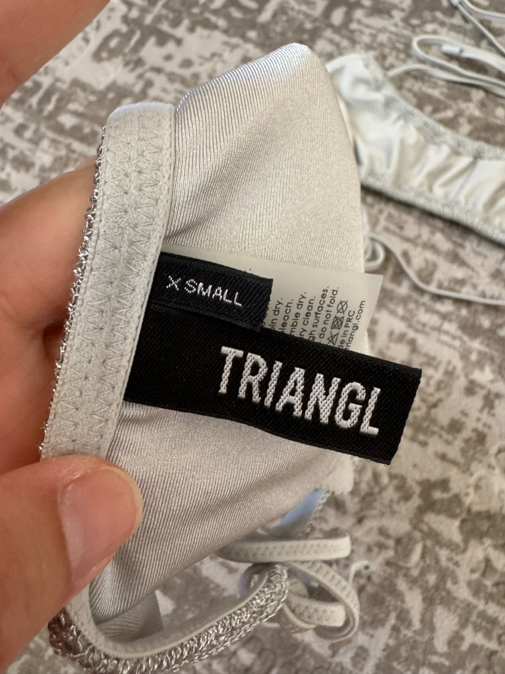 Triangl Silver Shimmery Textured Tie-Side Bikini Set XS - Picture 4 of 5